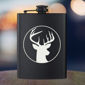 Personalized Engraved Wildlife Woods Deer Black Flask